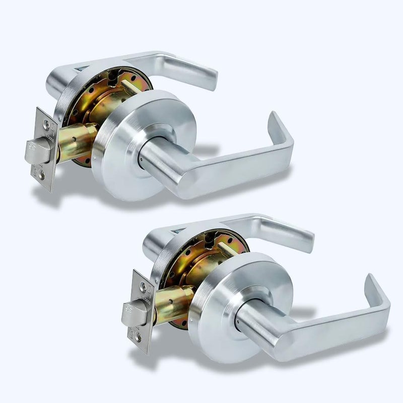 SUMBIN Grade 2 Commercial Heavy Duty Passage Door Lever Lockset, ADA, Satin Chrome Finish 2PCS - Image 1